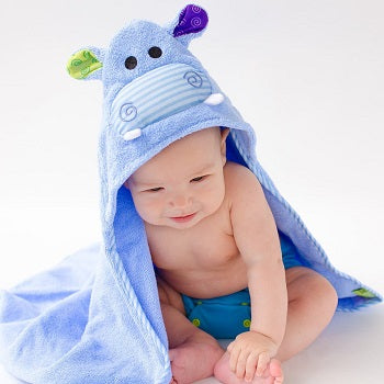 Zoochini Baby Plush Terry Hooded Towel - Henry the Hippo - The Soap Opera Company